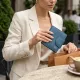 Красиве шкіряне портмоне з монетницею зовні для стильних жінок ST Leather 19457 Бірюзовий