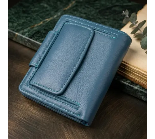 Красиве шкіряне портмоне з монетницею зовні для стильних жінок ST Leather 19457 Бірюзовий