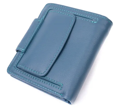 Красиве шкіряне портмоне з монетницею зовні для стильних жінок ST Leather 19457 Бірюзовий