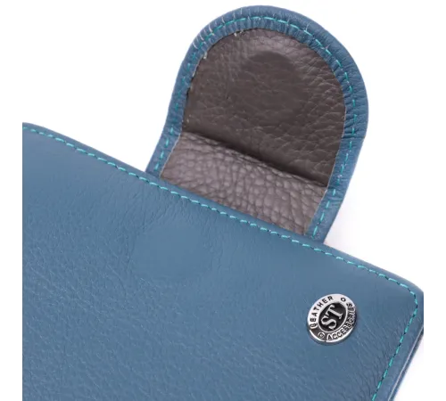 Красиве шкіряне портмоне з монетницею зовні для стильних жінок ST Leather 19457 Бірюзовий