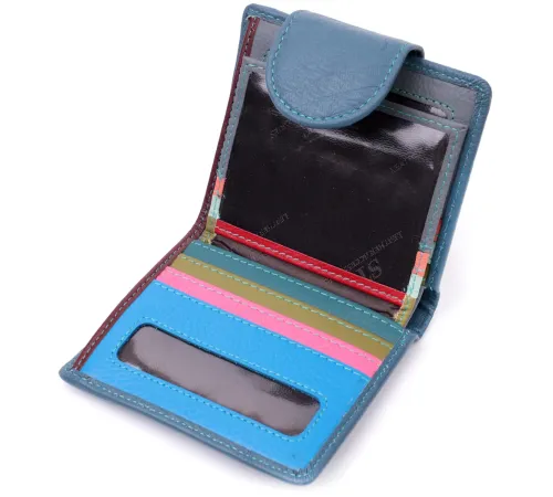 Красиве шкіряне портмоне з монетницею зовні для стильних жінок ST Leather 19457 Бірюзовий