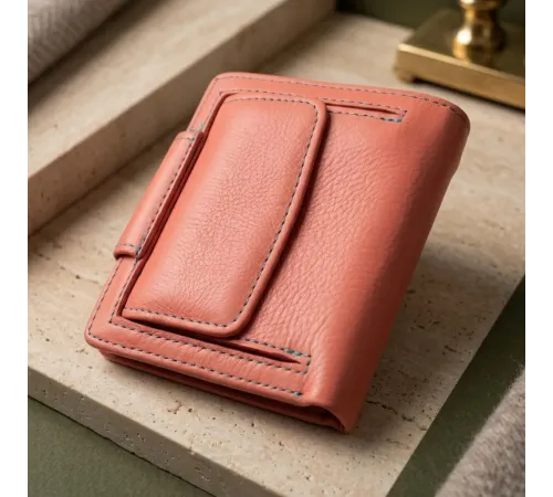 Стильний шкіряний гаманець з монетницею зовні ST Leather 19458 Помаранчевий