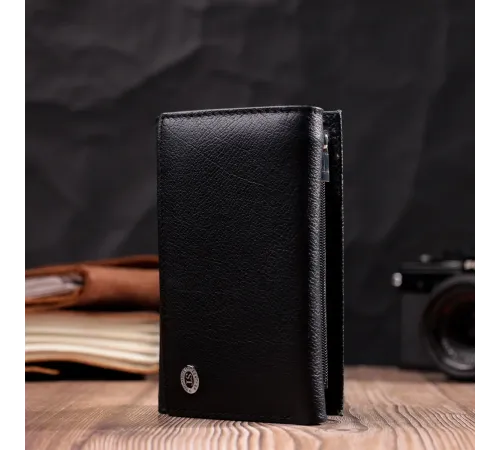 Зручний жіночий гаманець у три складання з натуральної шкіри ST Leather 19468 Чорний