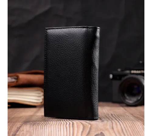 Зручний жіночий гаманець у три складання з натуральної шкіри ST Leather 19468 Чорний