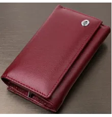 Симпатичний жіночий гаманець у три складання з натуральної шкіри ST Leather 19470 Бордовий