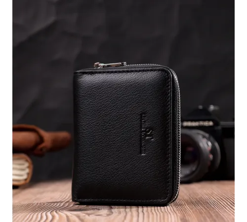 Шкіряний гаманець для жінок на блискавці з тисненим логотипом ST Leather 19489 Чорний