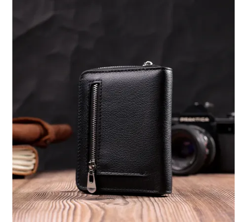 Шкіряний гаманець для жінок на блискавці з тисненим логотипом ST Leather 19489 Чорний