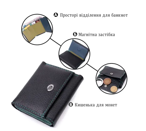 Жіночий невеликий гаманець з натуральної шкіри ST Leather 19504 Чорний