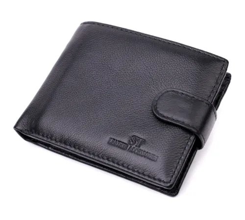 Горизонтальний чоловічий гаманець із натуральної шкіри ST Leather 22443 Чорний