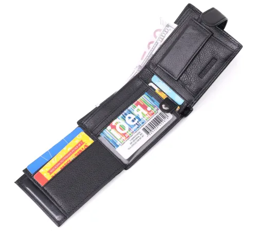 Якісний горизонтальний гаманець із натуральної шкіри ST Leather 22455 Чорний