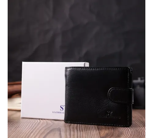 Якісний горизонтальний гаманець із натуральної шкіри ST Leather 22455 Чорний