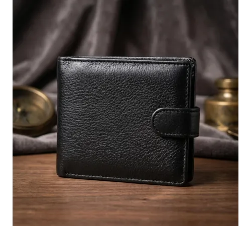 Якісний горизонтальний гаманець із натуральної шкіри ST Leather 22455 Чорний