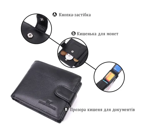 Якісний горизонтальний гаманець із натуральної шкіри ST Leather 22455 Чорний