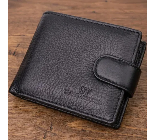 Невеликий місткий гаманець із натуральної шкіри ST Leather 22456 Чорний