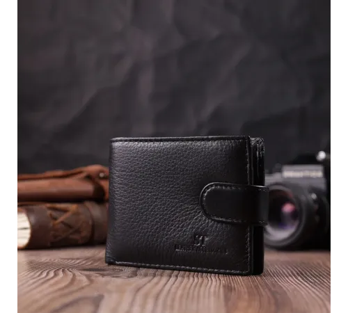 Невеликий місткий гаманець із натуральної шкіри ST Leather 22456 Чорний