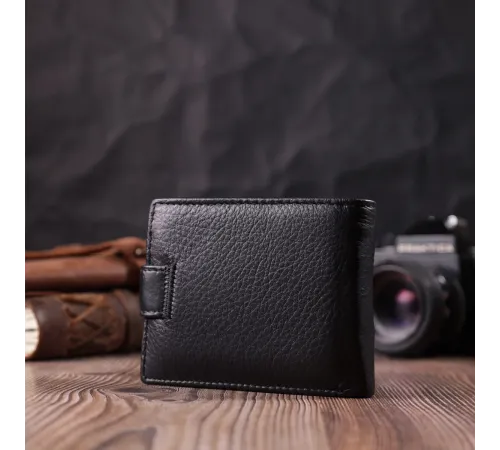 Невеликий місткий гаманець із натуральної шкіри ST Leather 22456 Чорний
