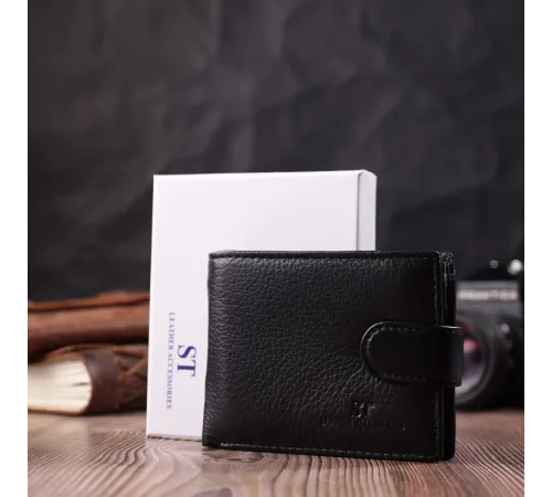 Невеликий місткий гаманець із натуральної шкіри ST Leather 22456 Чорний