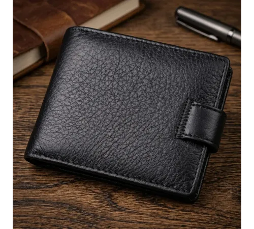 Невеликий місткий гаманець із натуральної шкіри ST Leather 22456 Чорний