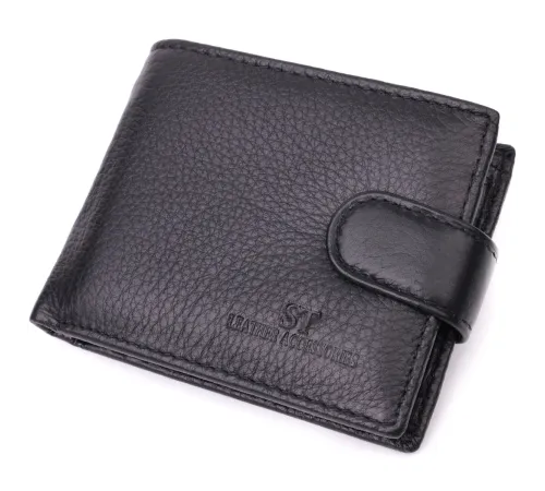 Невеликий місткий гаманець із натуральної шкіри ST Leather 22456 Чорний