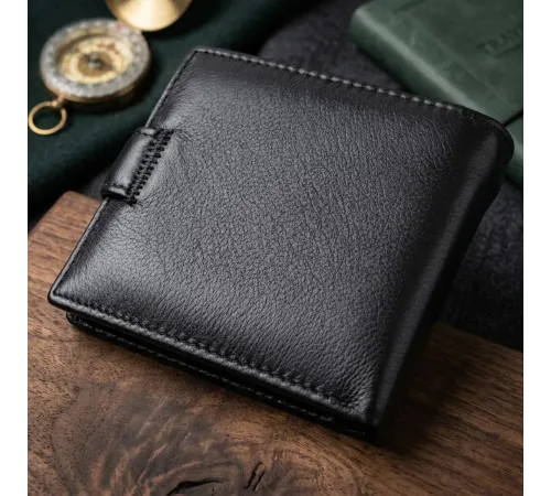Гаманець для чоловіків зручного розміру з натуральної шкіри ST Leather 22463 Чорний