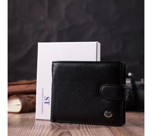 Гаманець чоловічий середнього розміру з натуральної шкіри ST Leather 22473 Чорний