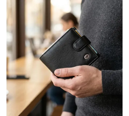 Гаманець чоловічий середнього розміру з натуральної шкіри ST Leather 22473 Чорний