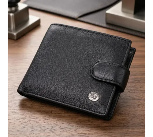Чоловічий гаманець середнього розміру з натуральної шкіри ST Leather 22484 Чорний