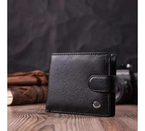 Чоловічий гаманець середнього розміру з натуральної шкіри ST Leather 22484 Чорний