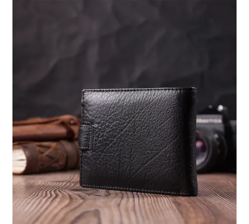 Чоловічий гаманець середнього розміру з натуральної шкіри ST Leather 22484 Чорний