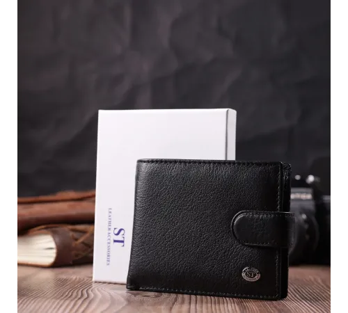 Чоловічий гаманець середнього розміру з натуральної шкіри ST Leather 22484 Чорний