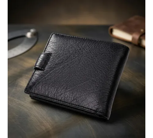 Чоловічий гаманець середнього розміру з натуральної шкіри ST Leather 22484 Чорний