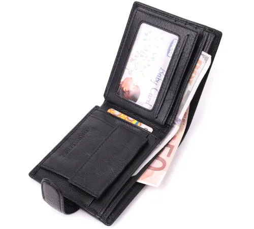 Чоловічий гаманець середнього розміру з натуральної шкіри ST Leather 22484 Чорний