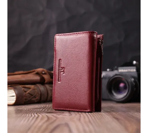 Шкіряний жіночий гаманець у три додавання ST Leather 22489 Бордовий
