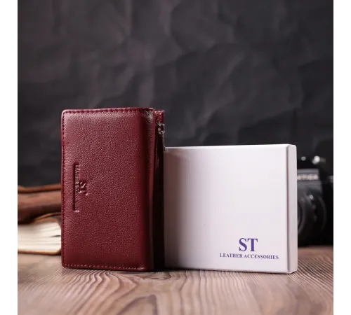 Шкіряний жіночий гаманець у три додавання ST Leather 22489 Бордовий