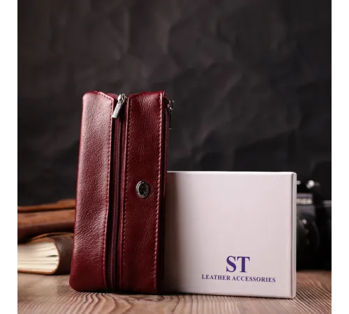 Містка ключниця з натуральної шкіри ST Leather 22508 Бордовий