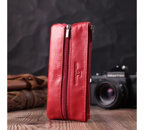 Яскрава шкіряна ключниця на блискавці ST Leather 22557 Червоний