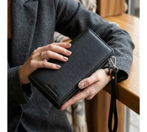 Вертикальний гаманець-клатч унісекс із натуральної шкіри ST Leather 22532 Чорний