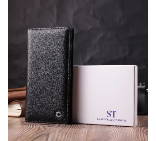 Жіночий вертикальний гаманець на магнітах із натуральної шкіри ST Leather 22538 Чорний