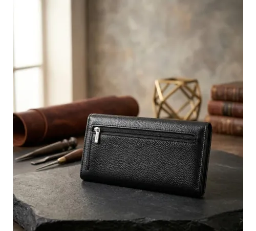 Жіночий вертикальний гаманець на магнітах із натуральної шкіри ST Leather 22538 Чорний