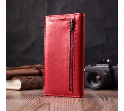 Вертикальний жіночий гаманець на магнітах із натуральної шкіри ST Leather 22539 Червоний