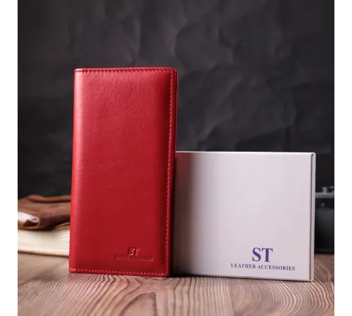 Вертикальний жіночий гаманець на магнітах із натуральної шкіри ST Leather 22539 Червоний
