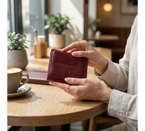 Невеликий жіночий гаманець з монетницею з натуральної шкіри ST Leather 22544 Бордовий