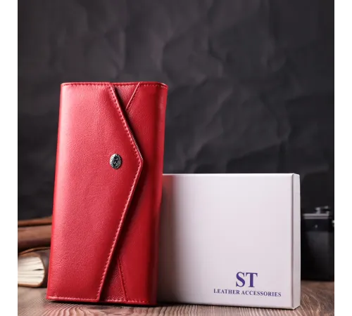 Жіночий гаманець з геометричним клапаном з натуральної шкіри ST Leather 22545 Червоний