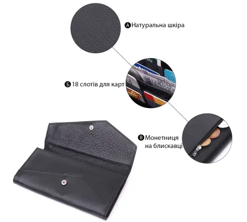 Шкіряний жіночий гаманець з геометричним клапаном ST Leather 22546 Чорний