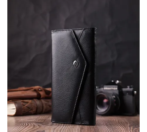 Шкіряний жіночий гаманець з геометричним клапаном ST Leather 22546 Чорний