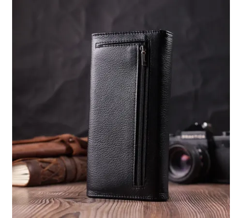 Шкіряний жіночий гаманець з геометричним клапаном ST Leather 22546 Чорний