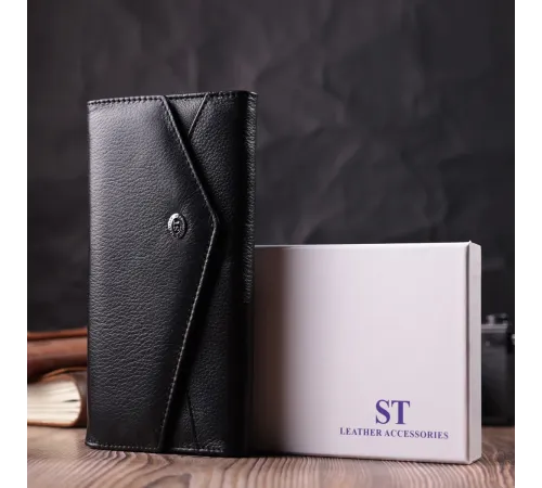 Шкіряний жіночий гаманець з геометричним клапаном ST Leather 22546 Чорний