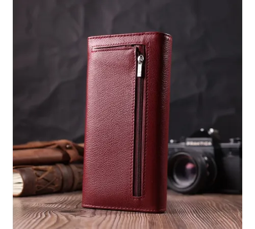 Гаманець для жінок із натуральної шкіри з геометричним клапаном ST Leather 22547 Бордовий