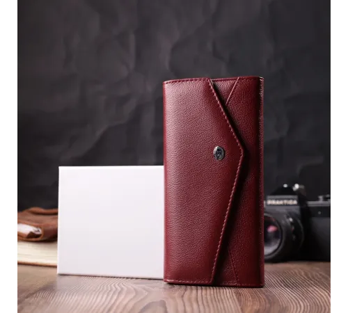 Гаманець для жінок із натуральної шкіри з геометричним клапаном ST Leather 22547 Бордовий