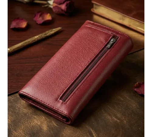 Гаманець для жінок із натуральної шкіри з геометричним клапаном ST Leather 22547 Бордовий